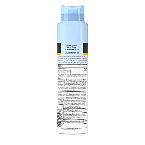 Neutrogena Ultra Sheer Body Mist Sunscreen Spray Broad Spectrum SPF 30, Lightweight, Non-Greasy & Water Resistant, Oil-Free & Non-Comedogenic, Oxybenzone-Free UVA/UVB Sunscreen Mist, 5 oz (Pack of 3)