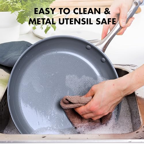 GreenPan Lima Ceramic Hard Anodized 12" Frying Pan Skillet with Lid, PFAS/PFOA-Free Nontoxic Pots and Pans, Oven & Broiler Safe, Stainless Steel Handle, Cookware for Eggs & Omelet, Gray