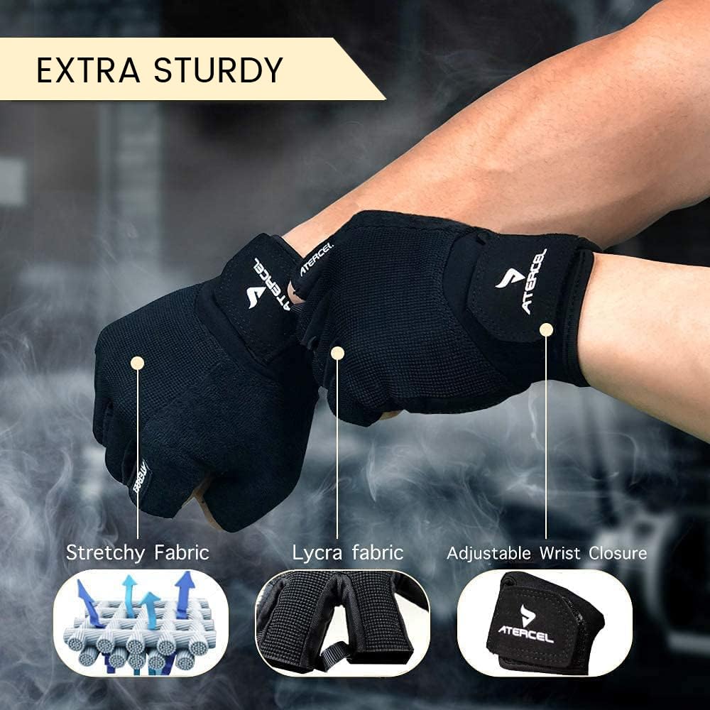 ATERCEL Workout Gloves for Men and Women, Exercise Gloves for Weight Lifting, Cycling, Gym, Training, Breathable and Snug fit (Black, S)