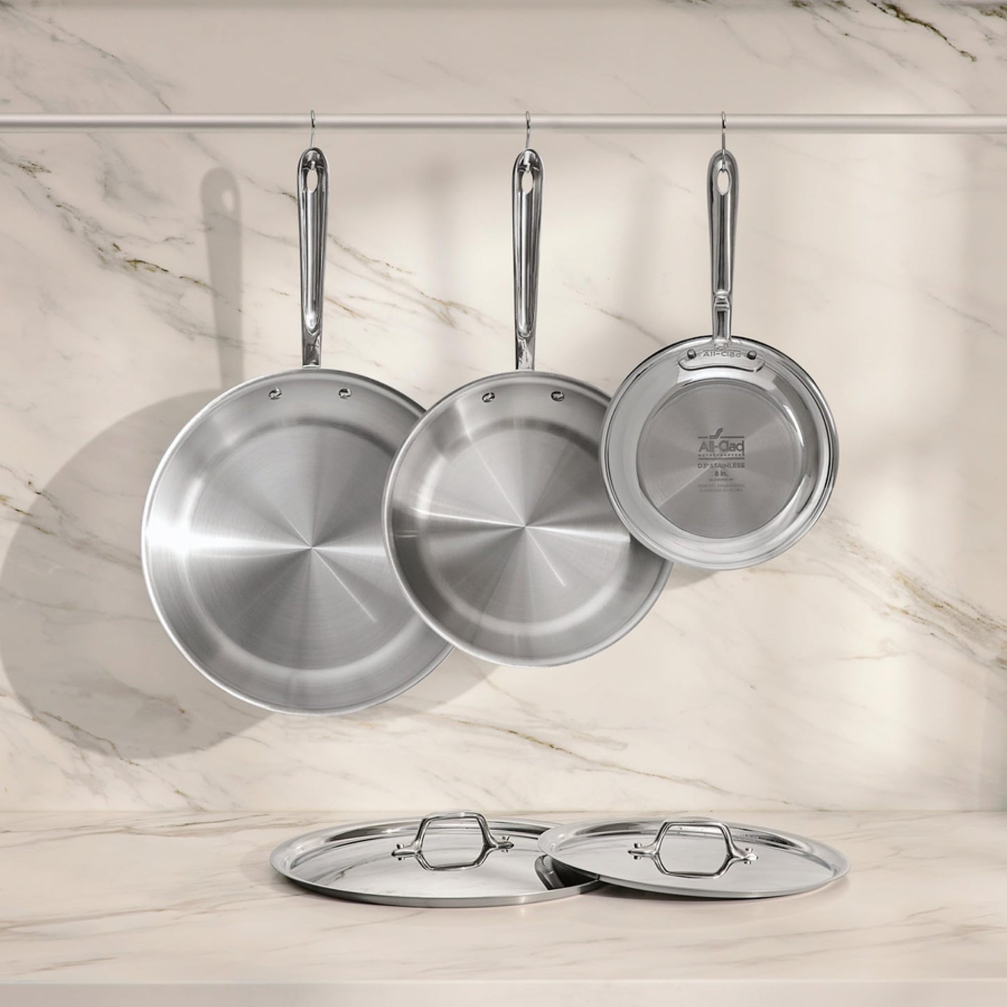 All-Clad D3® Stainless Steel 5 Piece Frypan Set- Made in USA- Includes 8", 10" and 12" Frying Pans With Lid - Professional Grade -Oven Safe & Induction Compatible
