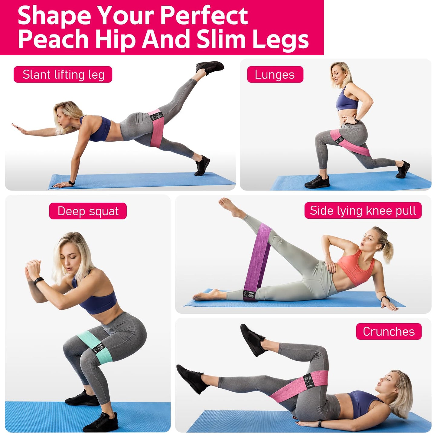 WALITO Resistance Bands for Legs and Butt, Fabric Exercise Loop Bands Yoga, Pilates, Rehab, Fitness and Home Workout, Strength Bands for Booty
