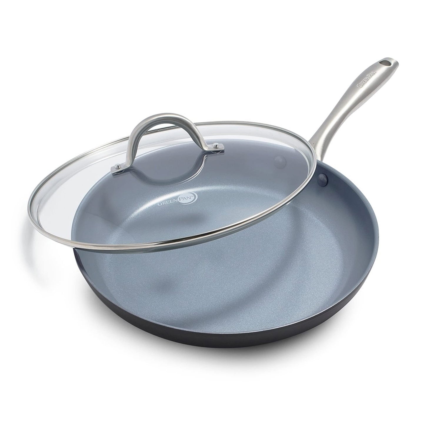 GreenPan Lima Ceramic Hard Anodized 12" Frying Pan Skillet with Lid, PFAS/PFOA-Free Nontoxic Pots and Pans, Oven & Broiler Safe, Stainless Steel Handle, Cookware for Eggs & Omelet, Gray