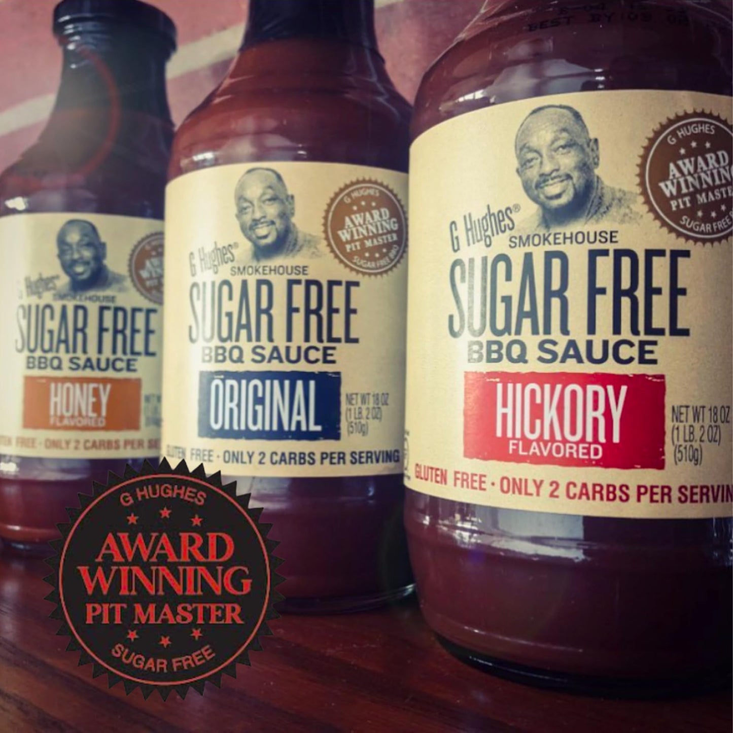 G Hughes Sugar Free, BBQ Sauce Variety Pack - Original, Honey, Maple Brown and Hickory, Gluten Free Sauces, Sugar Free BBQ Sauces, Keto-Friendly Sauces - 18 Oz (4-Pack)
