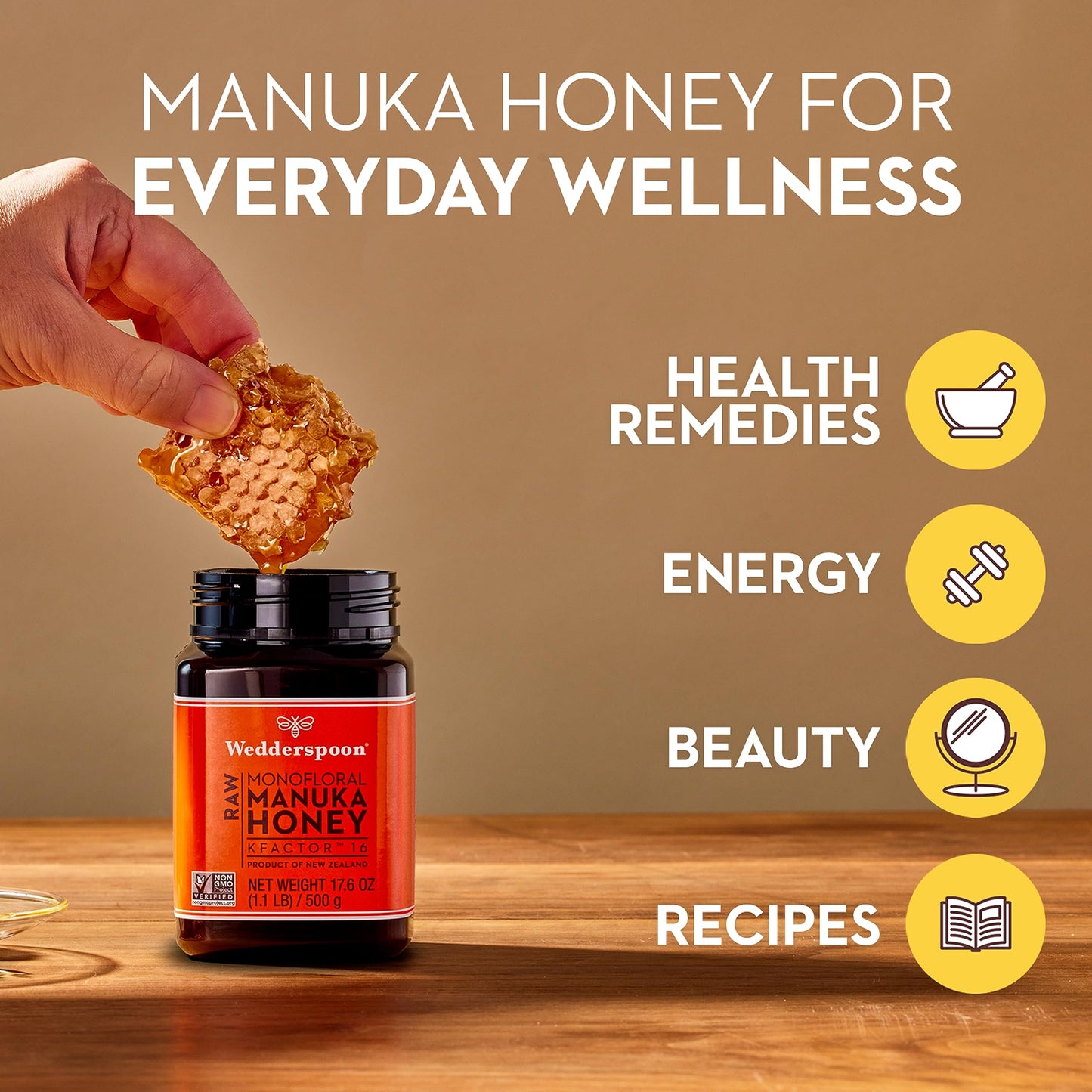Wedderspoon Raw Premium Manuka Honey KFactor 16, 8.8 Oz, Unpasteurized, Genuine New Zealand Honey, Multi-Functional, Non-GMO Superfood