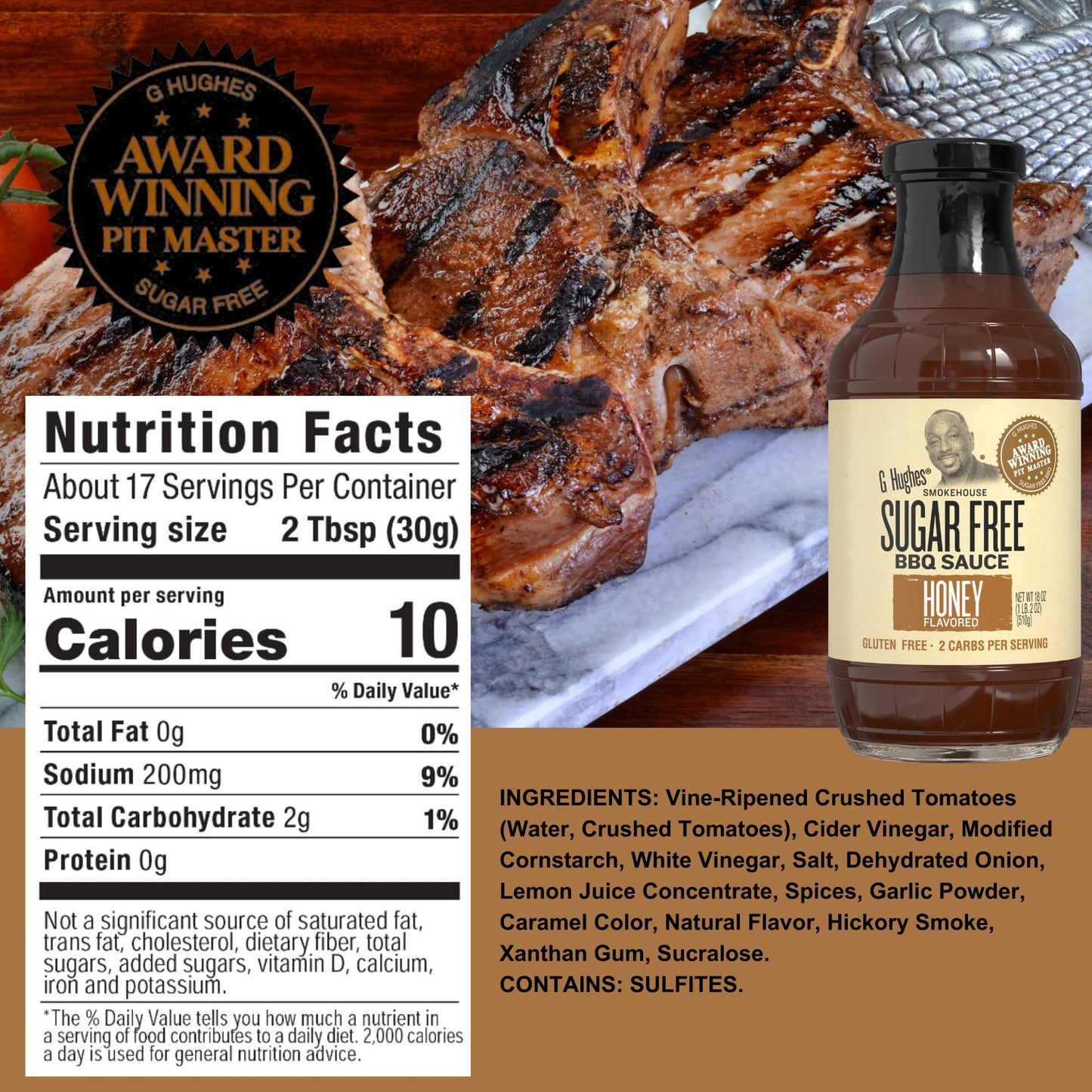 G Hughes Sugar Free, BBQ Sauce Variety Pack - Original, Honey, Maple Brown and Hickory, Gluten Free Sauces, Sugar Free BBQ Sauces, Keto-Friendly Sauces - 18 Oz (4-Pack)