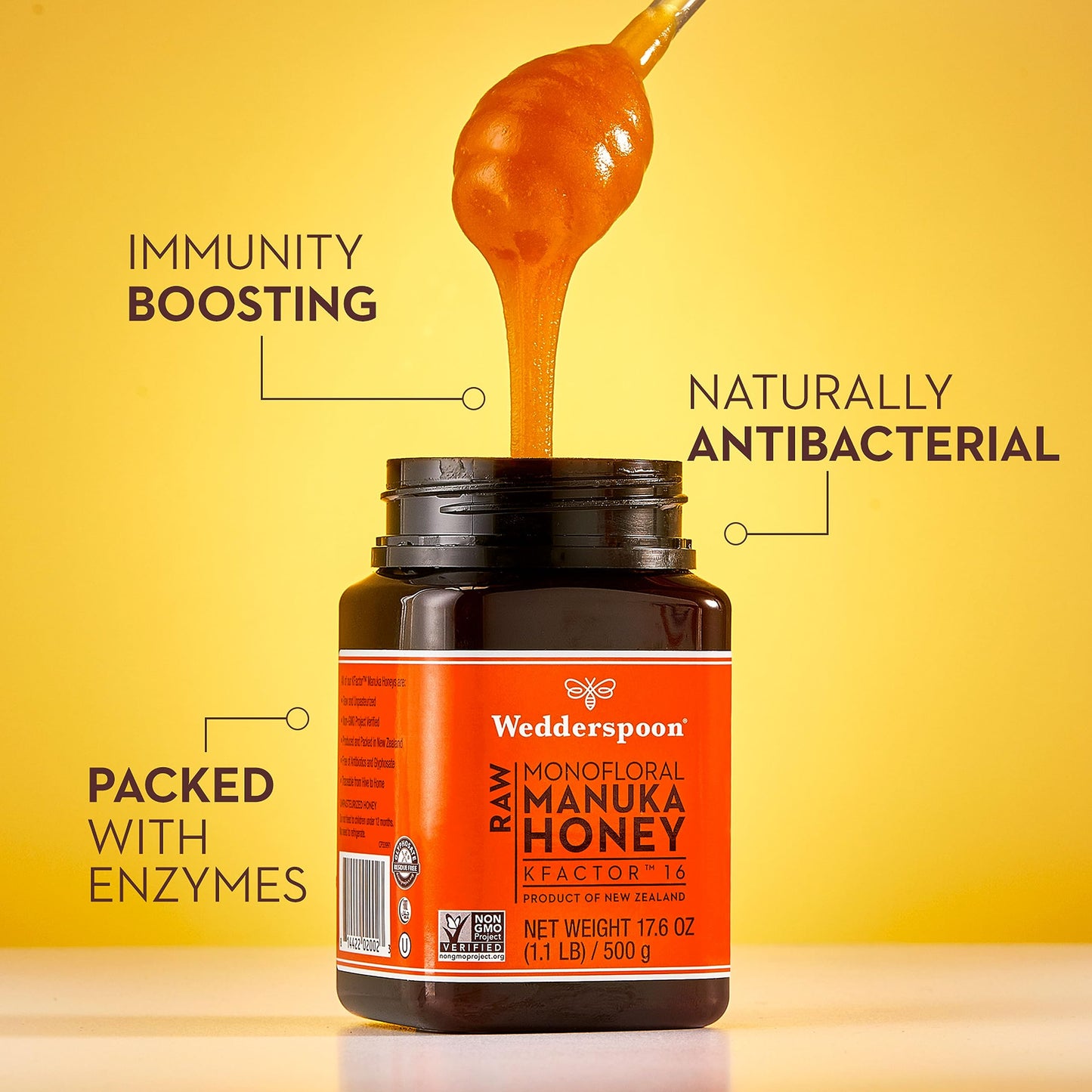Wedderspoon Raw Premium Manuka Honey KFactor 16, 8.8 Oz, Unpasteurized, Genuine New Zealand Honey, Multi-Functional, Non-GMO Superfood