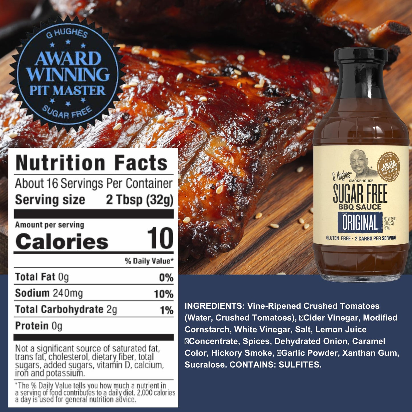 G Hughes Sugar Free, BBQ Sauce Variety Pack - Original, Honey, Maple Brown and Hickory, Gluten Free Sauces, Sugar Free BBQ Sauces, Keto-Friendly Sauces - 18 Oz (4-Pack)