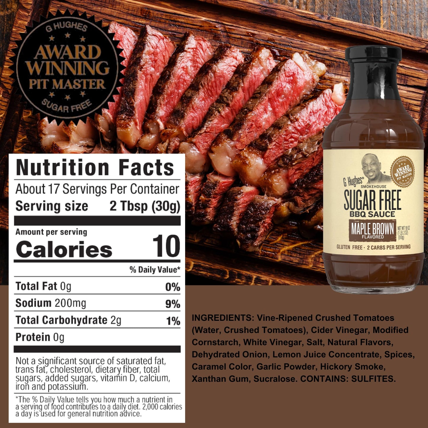 G Hughes Sugar Free, BBQ Sauce Variety Pack - Original, Honey, Maple Brown and Hickory, Gluten Free Sauces, Sugar Free BBQ Sauces, Keto-Friendly Sauces - 18 Oz (4-Pack)