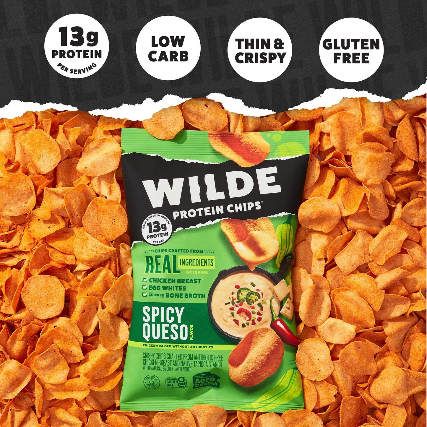 WILDE Protein Chips Variety Pack, Protein Snacks, Keto chips, Made with Real Ingredients, 1.34oz Bags (Pack of 12) - High Protein, Low Carb Snack Box