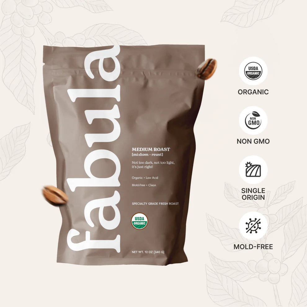 Fabula Organic, Low Acid, Medium Roast, Single Origin Coffee - 12 oz (Whole Beans)