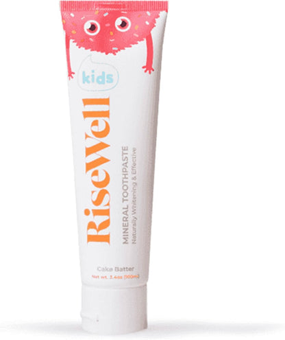 RiseWell Mineral Toothpaste for Kids - Hydroxyapatite Toothpaste with Xylitol for Teeth Protection - Made by Dentists, Safe to Swallow, Gentle and All Natural - Cake Batter Flavor, 3.4 Oz
