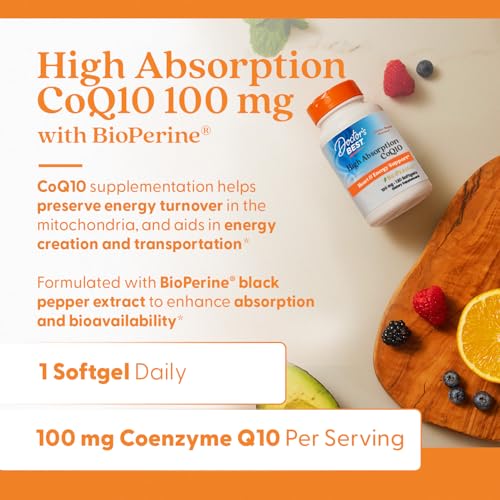 Doctor's Best High Absorption CoQ10 with BioPerine, Gluten Free, Naturally Fermented, Heart Health, Energy Production, 100 mg, 120 Count