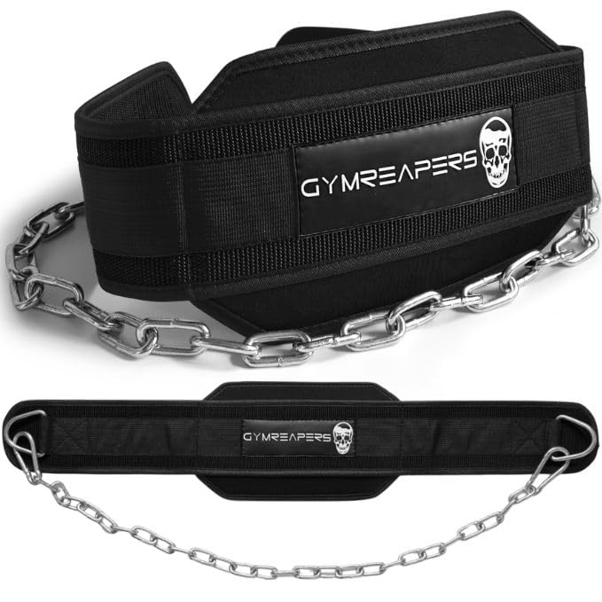 Gymreapers Dip Belt With Chain For Weightlifting, Pull Ups, Dips - Heavy Duty Steel Chain For Added Weight Training (Black)