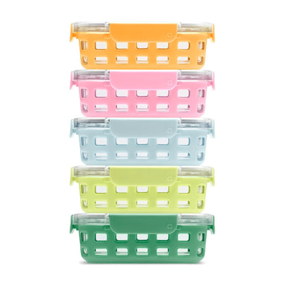 Ello Duraglass 3.4 Cup Meal Prep Sets 10Pc, 5 Pack Set- Glass Food Storage Container with Silicone Sleeve and Airtight BPA-Free Plastic Lids, Dishwasher, Microwave, and Freezer Safe, Meadow