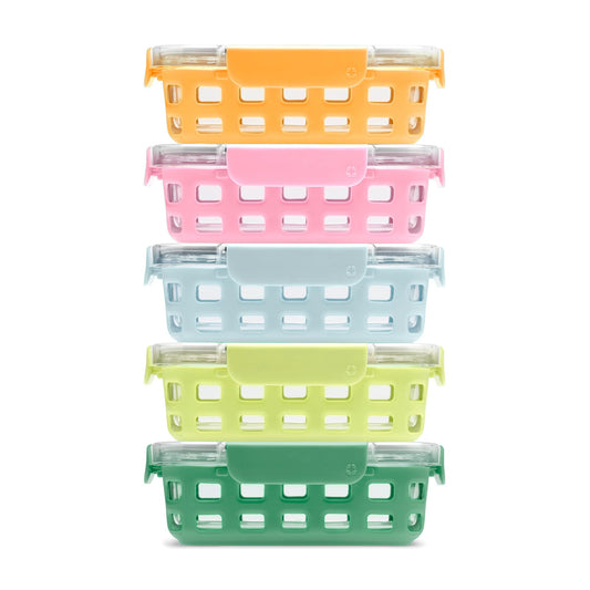 Ello Duraglass 3.4 Cup Meal Prep Sets 10Pc, 5 Pack Set- Glass Food Storage Container with Silicone Sleeve and Airtight BPA-Free Plastic Lids, Dishwasher, Microwave, and Freezer Safe, Meadow