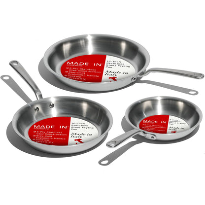 Made In Cookware - 3-Piece (Includes 8",10",12") Stainless Frying Pan Set - 5 Ply Stainless Clad - Professional Cookware - Crafted in Italy - Induction Compatible