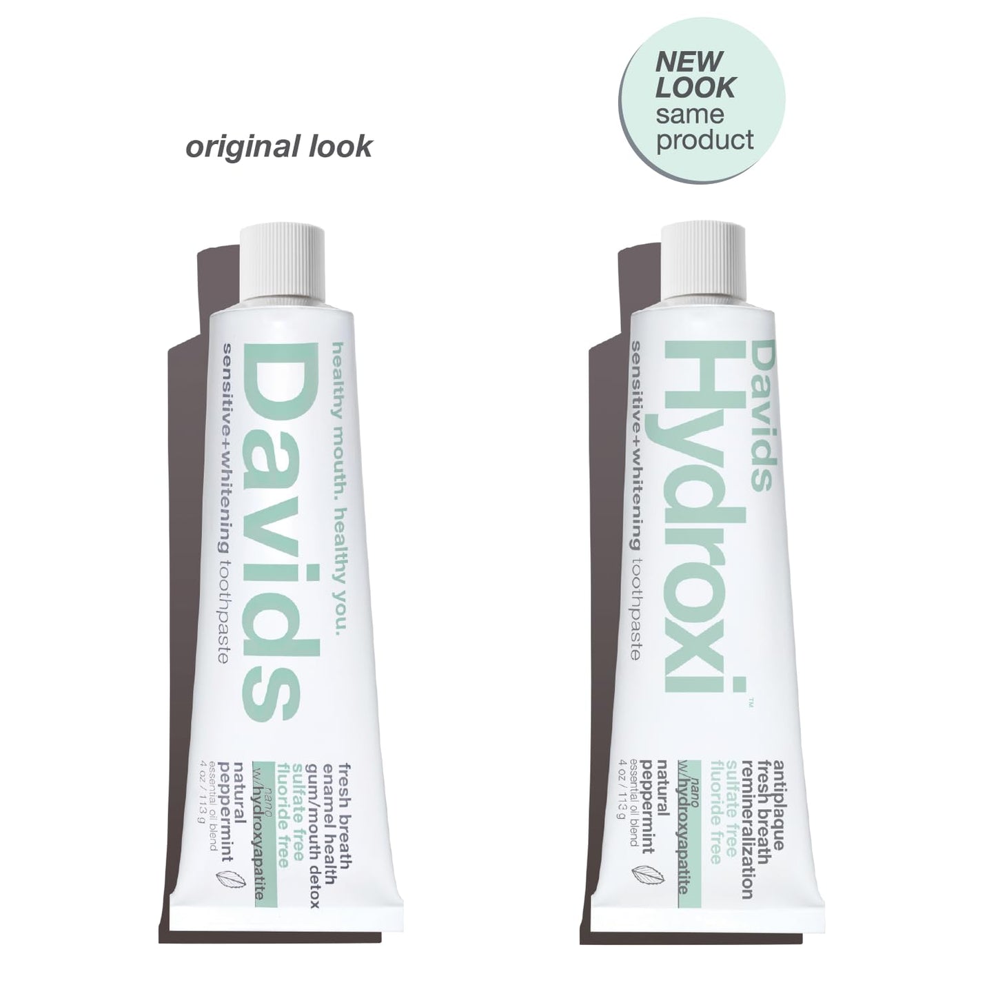 Davids Hydroxi Fluoride Free Nano Hydroxyapatite Toothpaste for Remineralizing, Sensitive Support, Whitening, Antiplaque, SLS Free, Natural Peppermint, 4oz, Made in USA