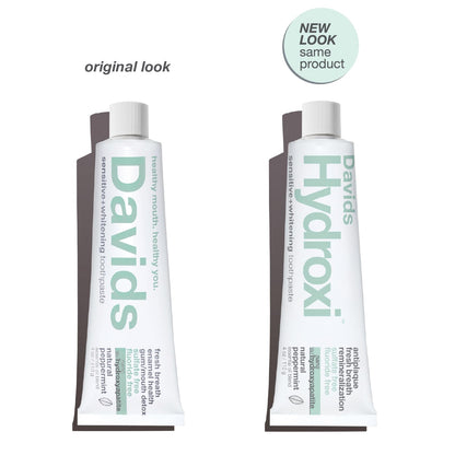 Davids Hydroxi Fluoride Free Nano Hydroxyapatite Toothpaste for Remineralizing, Sensitive Support, Whitening, Antiplaque, SLS Free, Natural Peppermint, 4oz, Made in USA