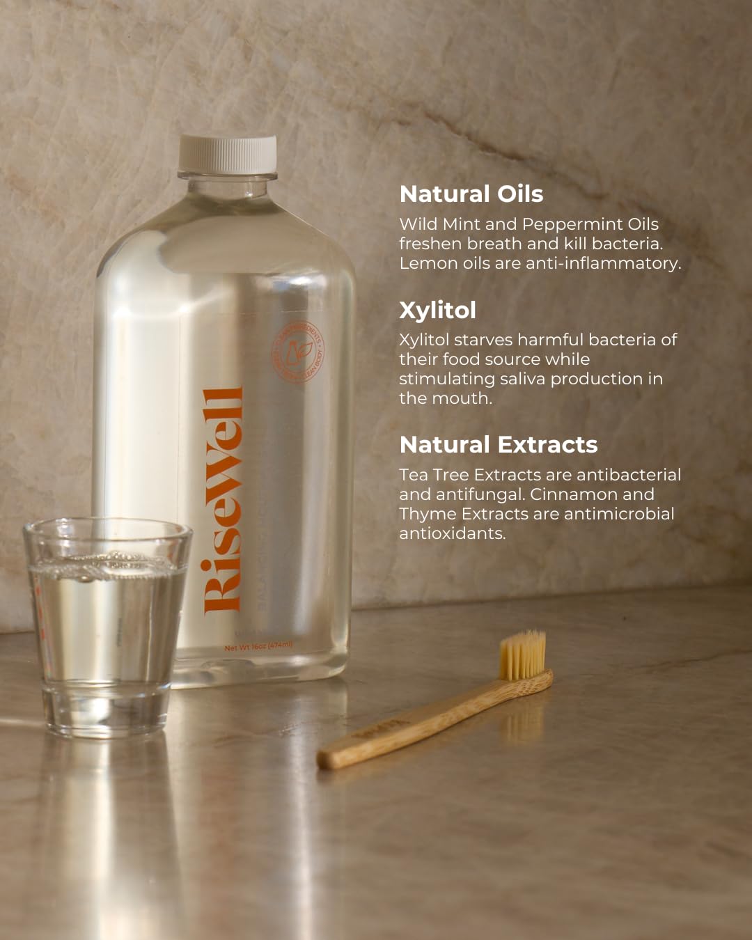 RiseWell Balancing Mouthwash - pH Balancing Alkaline Alcohol Free Mouthwash - Dentist Developed Dry Mouth Rinse and Breath Freshener - Natural, SLS-Free - Fresh Cool Breath - Wild Mint, 16 Oz