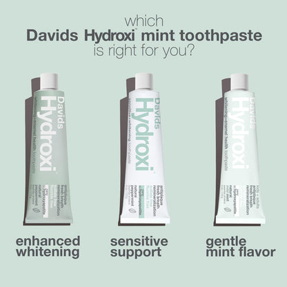 Davids Hydroxi Fluoride Free Nano Hydroxyapatite Toothpaste for Remineralizing, Sensitive Support, Whitening, Antiplaque, SLS Free, Natural Peppermint, 4oz, Made in USA