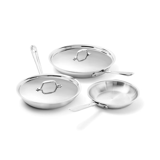 All-Clad D3® Stainless Steel 5 Piece Frypan Set- Made in USA- Includes 8", 10" and 12" Frying Pans With Lid - Professional Grade -Oven Safe & Induction Compatible