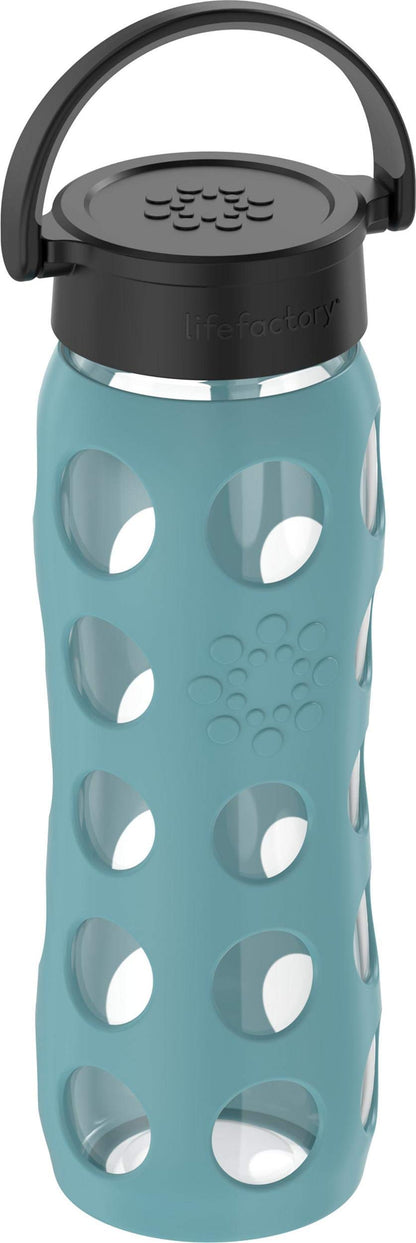 Lifefactory 22 oz Glass Water Bottle with Classic Chug Cap, Aqua Teal