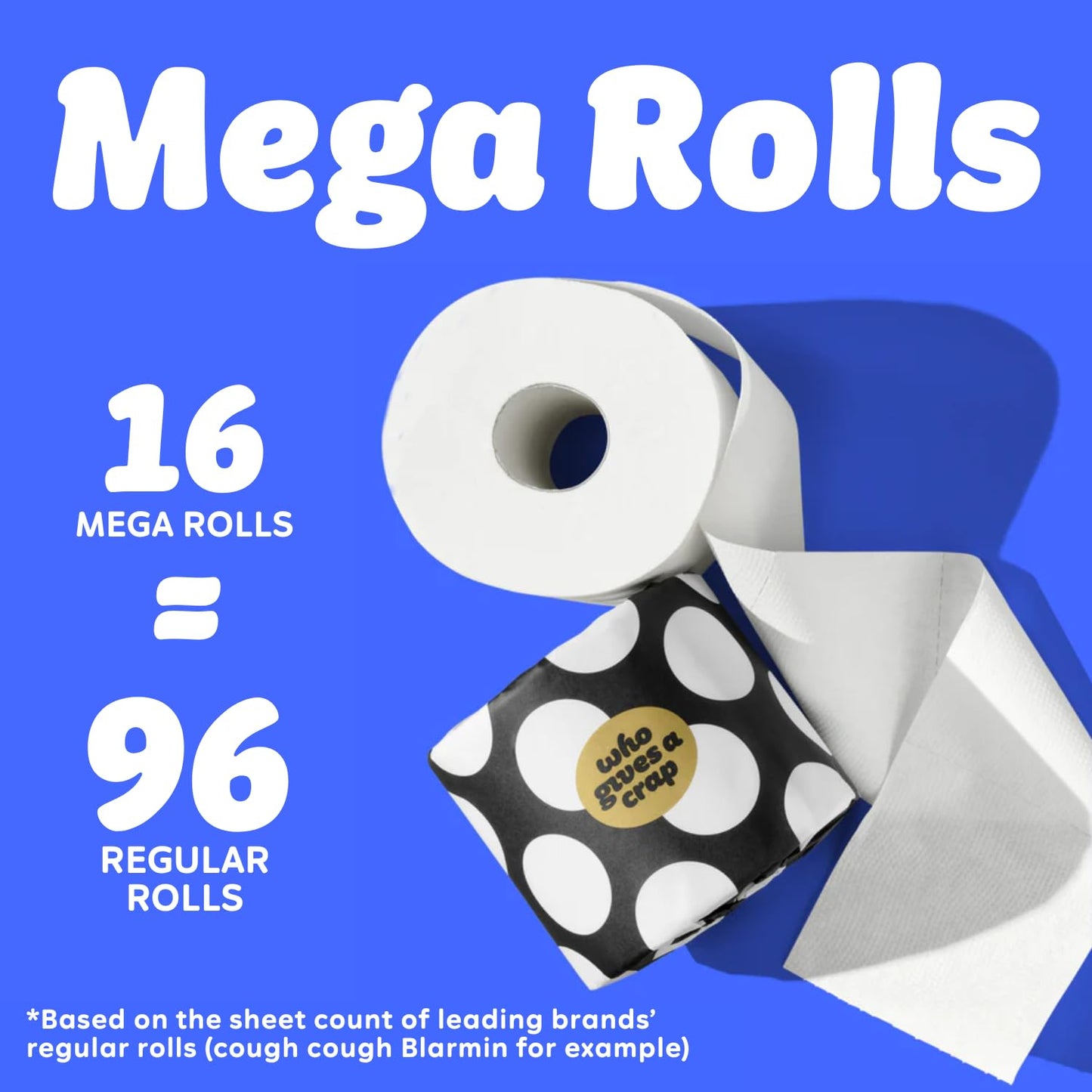 Who Gives A Crap 100% Bamboo Toilet Paper, 16 Rolls, 3 Ply, 330 Sheets, Long, Strong & Soft Toilet Tissue, Sustainable, Biodegradable, Renewable, Tree Free Bathroom Tissue Made with Bamboo Fibers