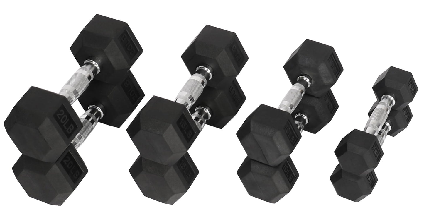 Fitvids Rubber Encased Hex Dumbbell, Set Including 5, 10, 15, 20LB Pairs