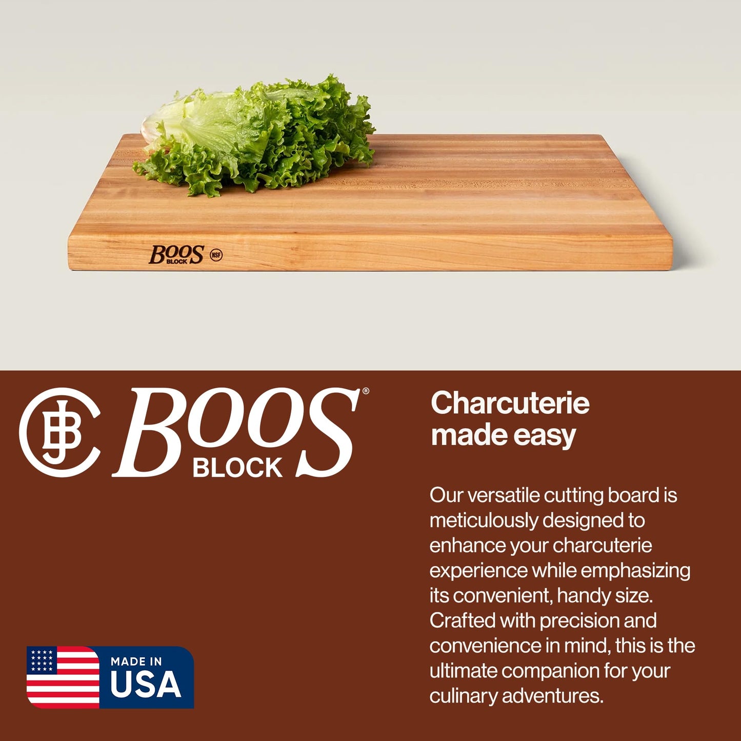 John Boos R-Board Series Rectangular Wooden Maple Cutting Board 24”x18” – 1.5” Thick, 18-lb Reversible Butcher Block with Edge-Grain & Finger Grips – Made in the USA
