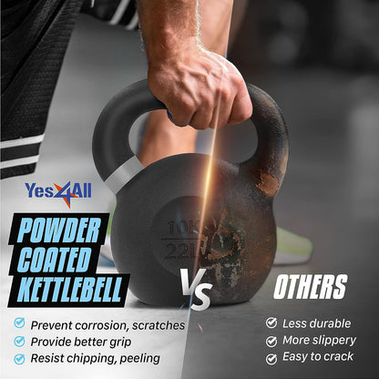 Yes4All Cast Iron Kettlebell, 16 KG / 35 LB, Powder Coated, Non-Slip Handle, Flat Bottom - QCG3