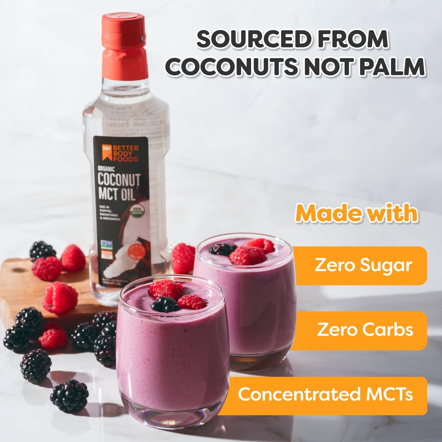 BetterBody Foods Organic Coconut MCT Oil - Energy Boosting- Keto-Friendly - C8 & C10 - Gluten Free - 16.9 oz