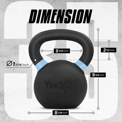 Yes4All Cast Iron Kettlebell, 16 KG / 35 LB, Powder Coated, Non-Slip Handle, Flat Bottom - QCG3