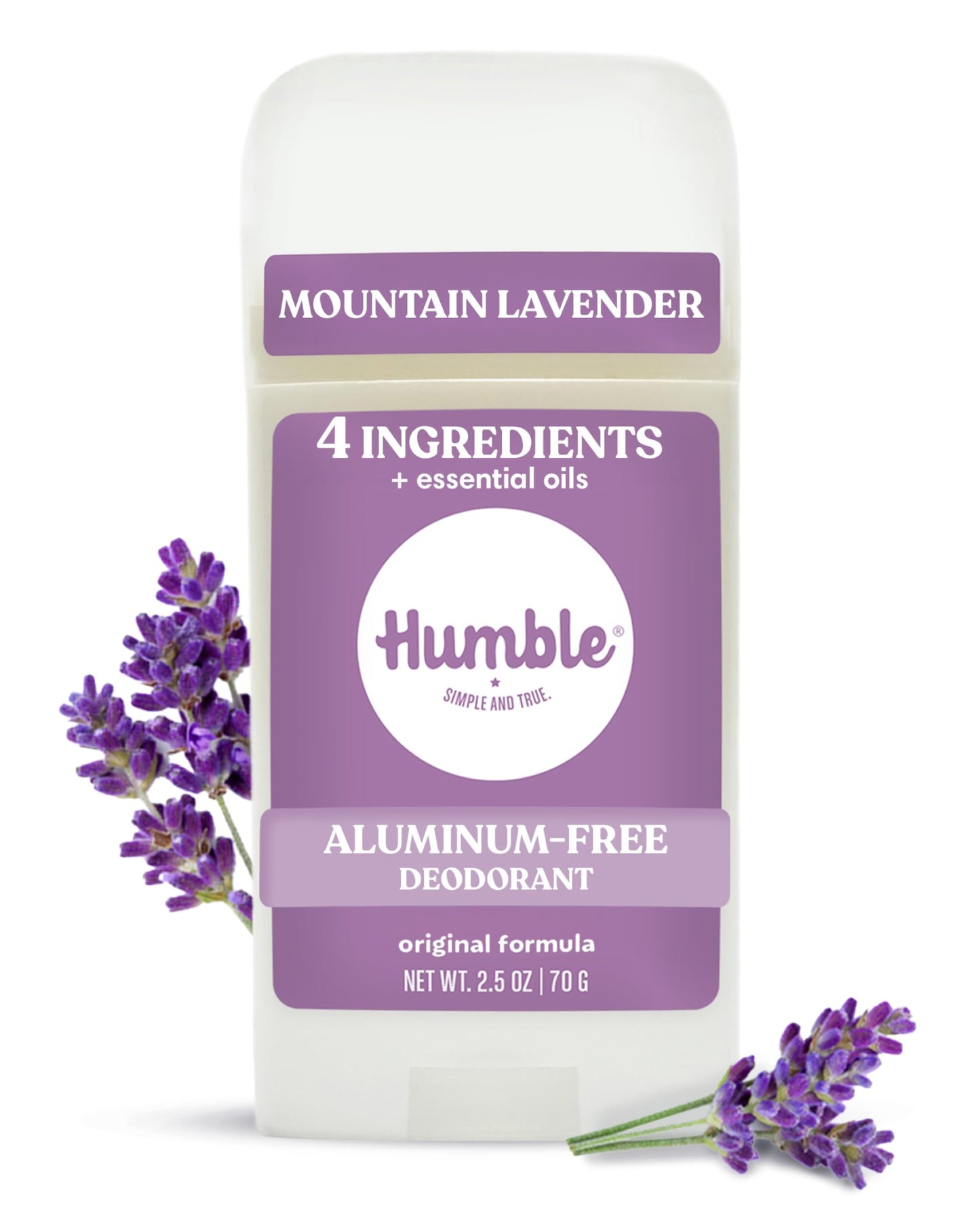 Humble Aluminum-Free Deodorant for Women & Men, Mountain Lavender - Clean & Fresh Natural Deodorant Stick with Essential Oils for Long-Lasting Odor Control - 1 Pack