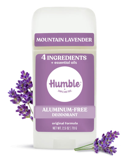 Humble Aluminum-Free Deodorant for Women & Men, Mountain Lavender - Clean & Fresh Natural Deodorant Stick with Essential Oils for Long-Lasting Odor Control - 1 Pack