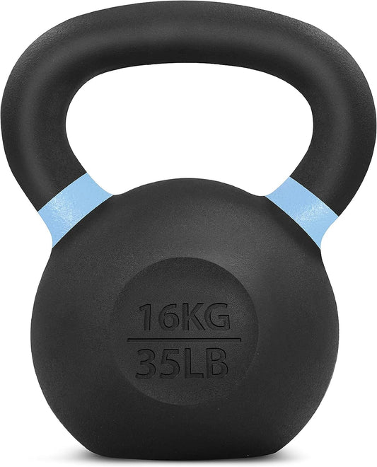 Yes4All Cast Iron Kettlebell, 16 KG / 35 LB, Powder Coated, Non-Slip Handle, Flat Bottom - QCG3