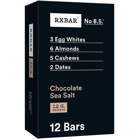 RXBAR Protein Bars, Protein Snack, Snack Bars, Chocolate Sea Salt, 22oz Box (12 Bars)