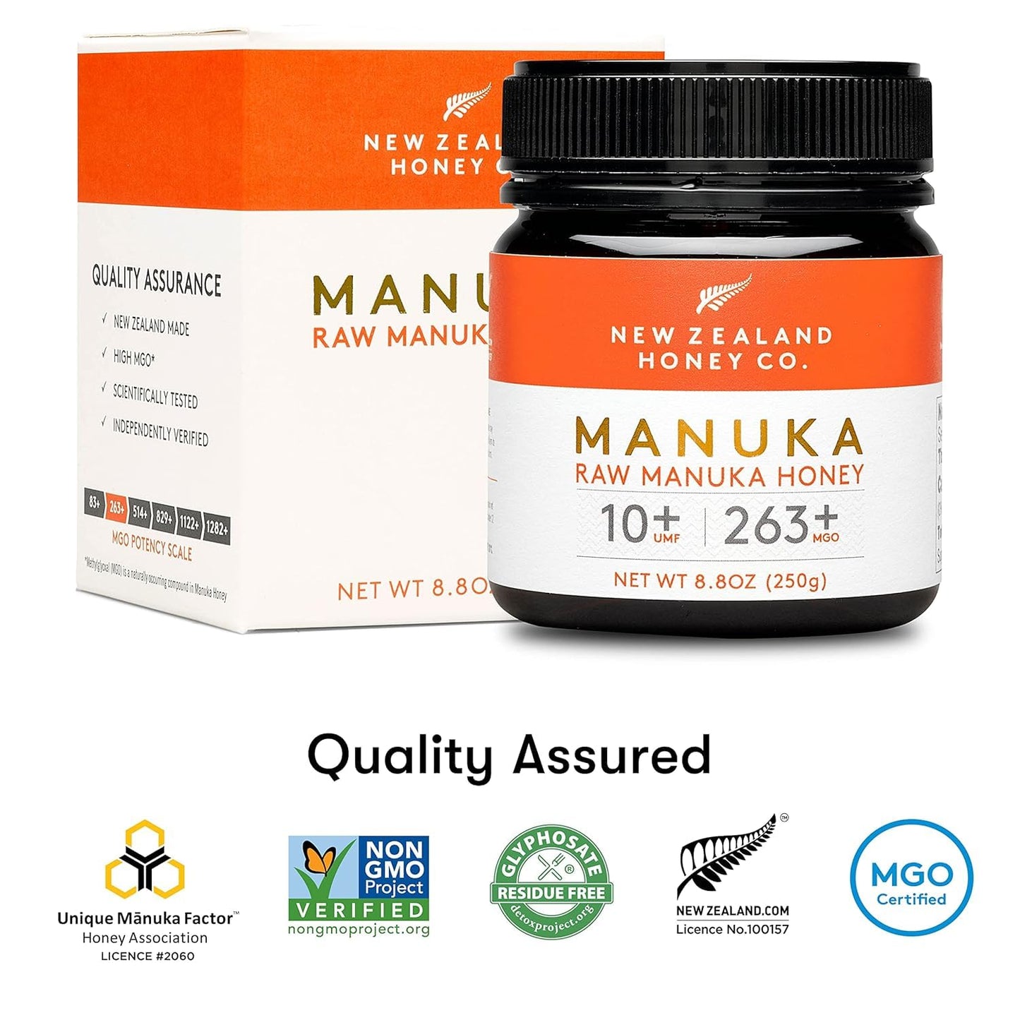 New Zealand Honey Co. Raw Manuka Honey UMF 10+ | MGO 263+ | UMF Certified Monofloral New Zealand Honey for Daily Wellness, Family, Skin Care & Dogs - 8.8oz / 250g