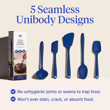 GIR 5-Piece Silicone Kitchen Utensils Set, Non-Toxic Cooking Utensils for Cooking and Baking, Heat Resistant, Food Grade, Dishwasher Safe Rubber Spatula, Ladle, Spoon - Royal Blue