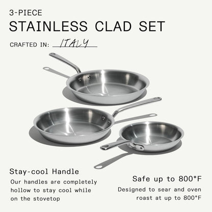Made In Cookware - 3-Piece (Includes 8",10",12") Stainless Frying Pan Set - 5 Ply Stainless Clad - Professional Cookware - Crafted in Italy - Induction Compatible