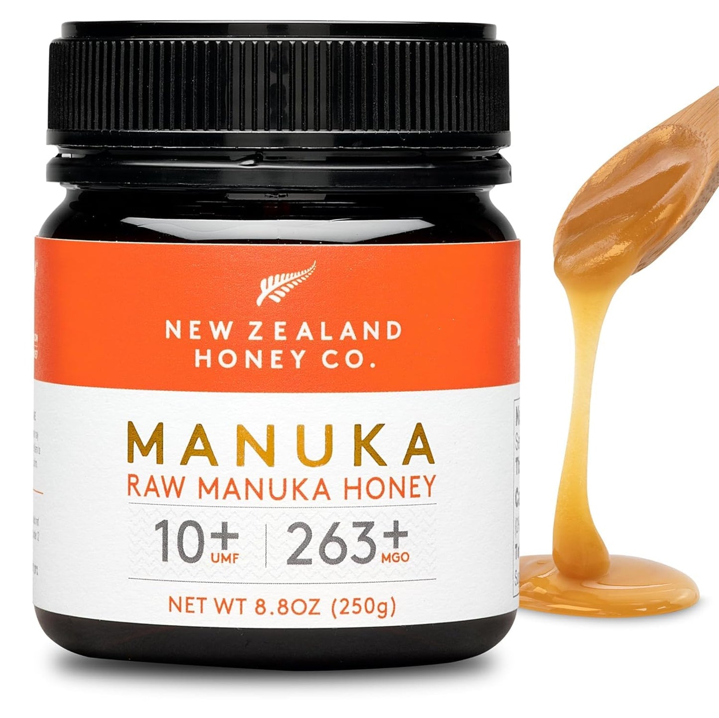 New Zealand Honey Co. Raw Manuka Honey UMF 10+ | MGO 263+ | UMF Certified Monofloral New Zealand Honey for Daily Wellness, Family, Skin Care & Dogs - 8.8oz / 250g