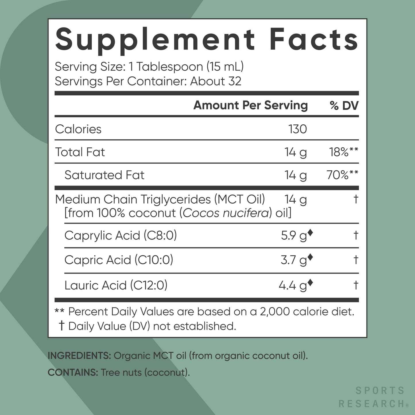 Sports Research® Organic Coconut MCT Oil, 16oz (Unflavored)