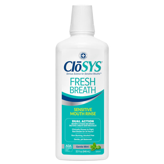 CloSYS Mouthwash, 32 Ounce, Fresh Breath Mouthwash, Gentle Mint, Alcohol Free, Dye Free, pH Balanced Mouth Wash, Helps Soothe Entire Mouth, Fights Bad Breath