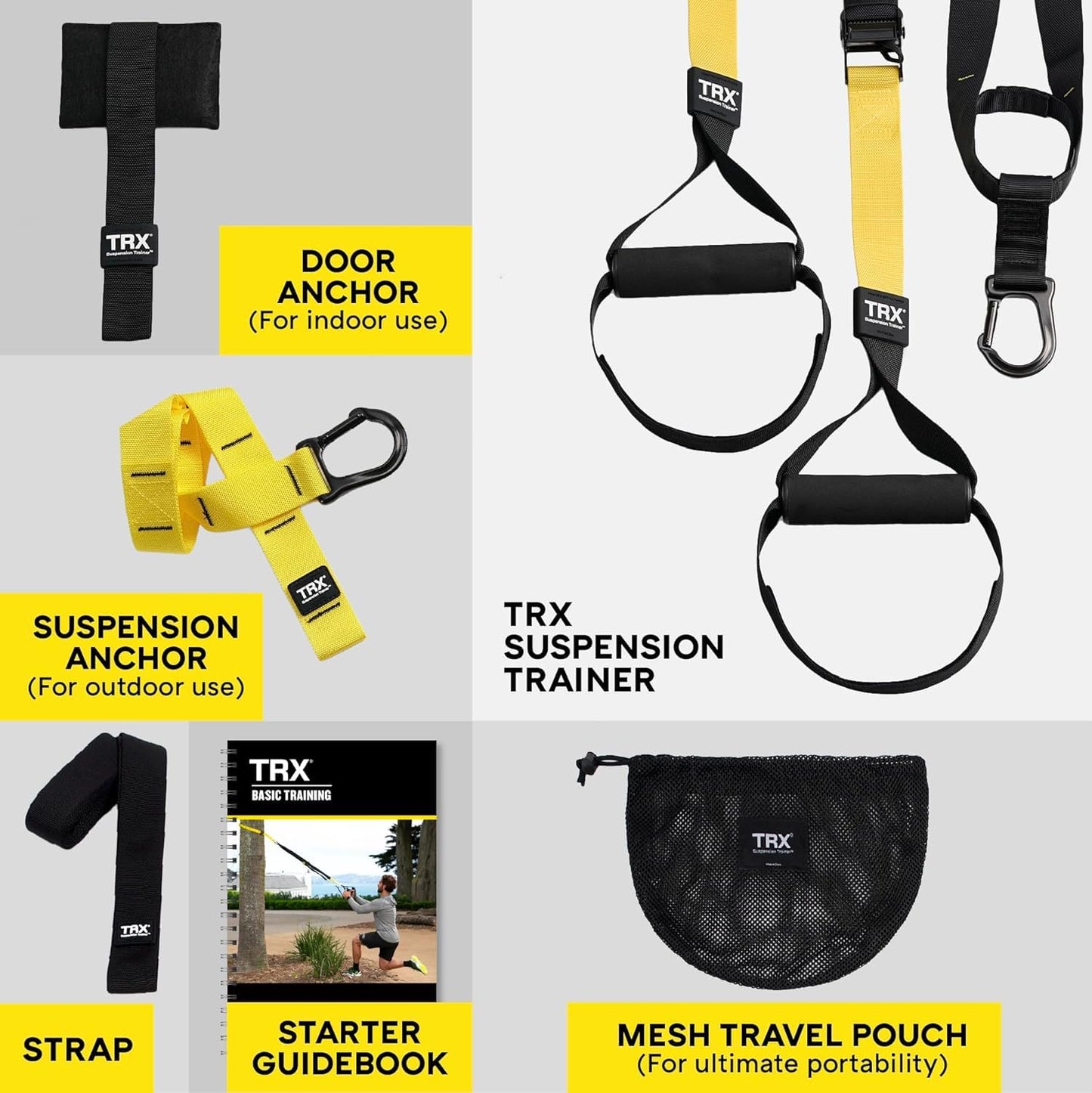 TRX All-in-One Suspension Training System for Weight Training, Cardio, Cross-Training & Resistance Training, Full-Body Workouts for Home, Travel, and Outdoors, Includes Indoor & Outdoor Anchor System