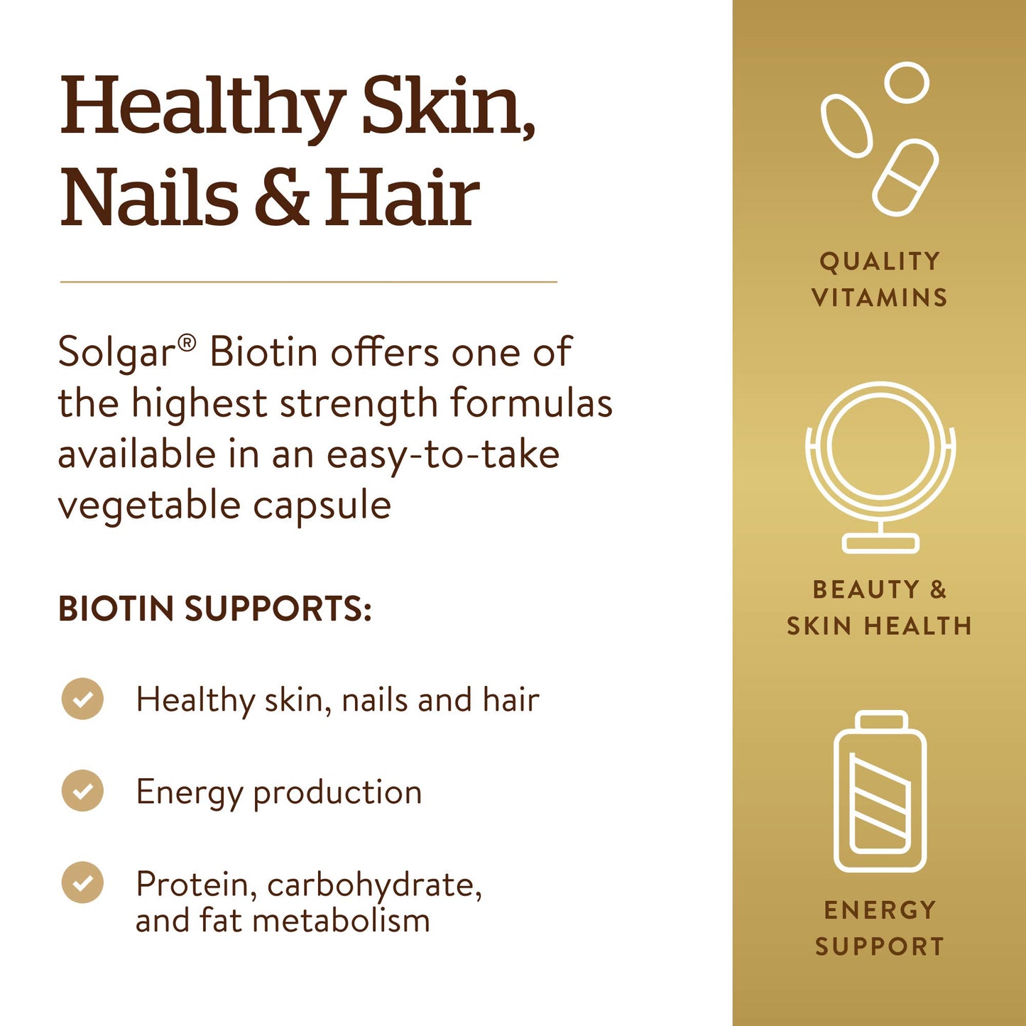 Solgar Biotin 10,000 mcg, 120 Vegetable Capsules - Energy, Metabolism, Promotes Healthy Skin, Nails & Hair - Super High Potency - Non-GMO, Vegan, Gluten, Dairy Free, Kosher - 120 Servings