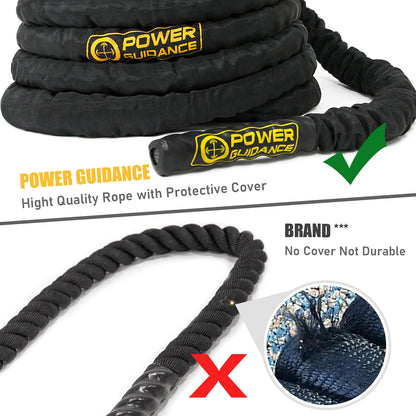 POWER GUIDANCE Battle Rope, 1.5/2 Inch Diameter Poly Dacron 30, 40, 50Ft Length Exercise Equipment for Home Gym & Outdoor Workout, Battle Rope Anchor Included