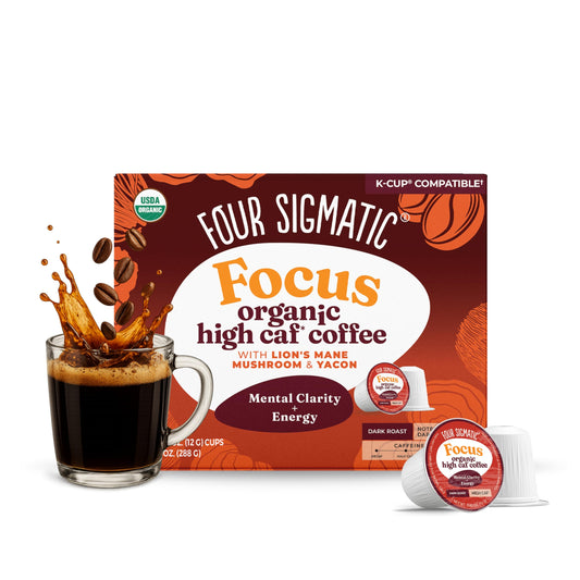 Four Sigmatic High Caffeine Mushroom Coffee K-Cups | Organic Dark Roast Coffee with Lion’s Mane & Chaga | Focus & Immune Support | Vegan & Keto | Sustainable Pods | 24 Count