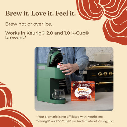 Four Sigmatic High Caffeine Mushroom Coffee K-Cups | Organic Dark Roast Coffee with Lion’s Mane & Chaga | Focus & Immune Support | Vegan & Keto | Sustainable Pods | 24 Count
