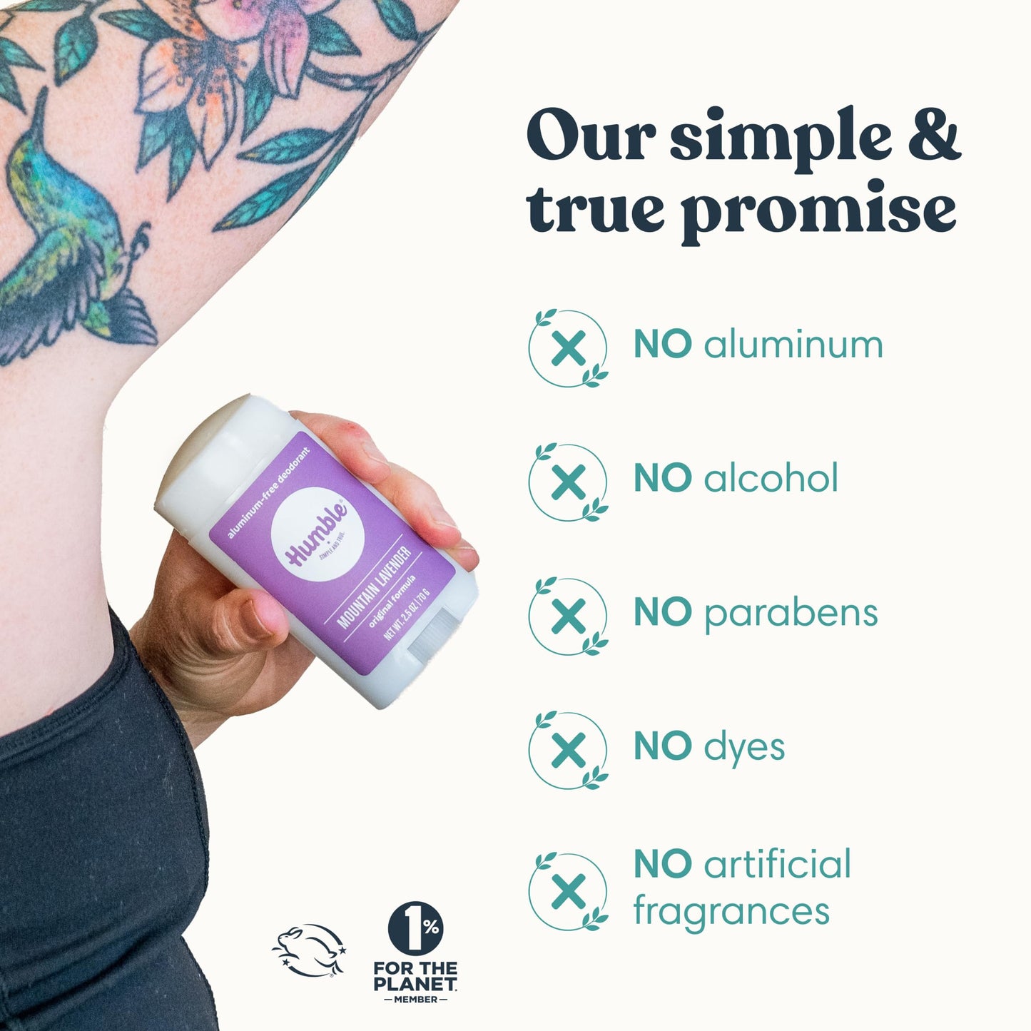Humble Aluminum-Free Deodorant for Women & Men, Mountain Lavender - Clean & Fresh Natural Deodorant Stick with Essential Oils for Long-Lasting Odor Control - 1 Pack
