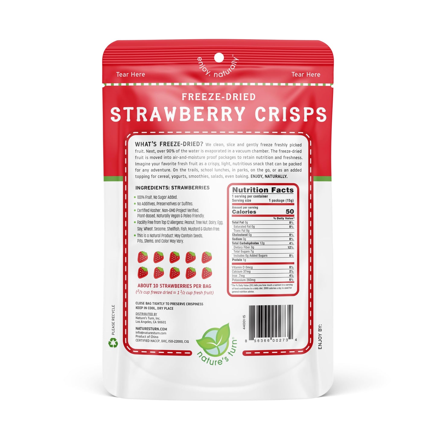 Nature's Turn Freeze-Dried Fruit Crisps; Strawberry, 12 Bags (0.53oz Each)