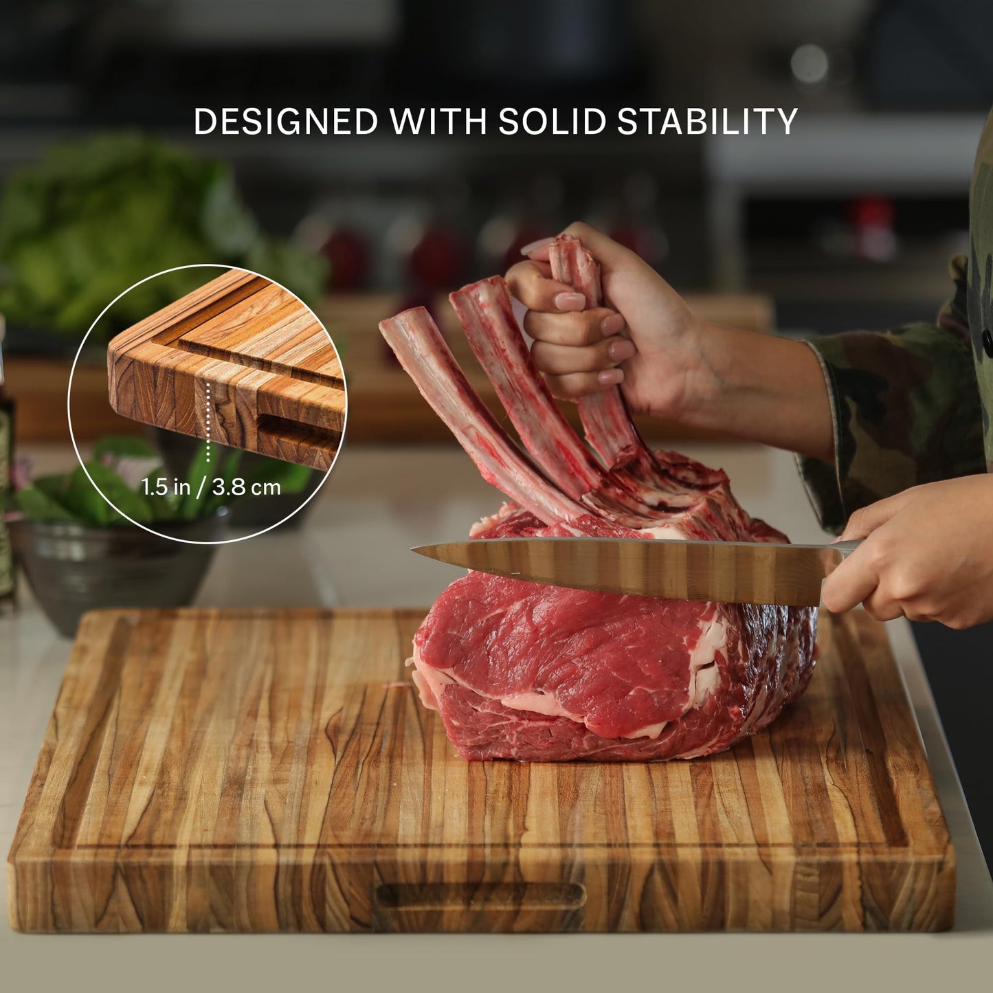 Teakhaus Cutting Board - Large (L) Teak Wood Cutting Board 20”L x 15”W x 1.5” Thick - Sustainably Harvested and FSC Certified - Knife Friendly with Natural Oil Finish